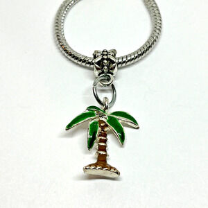 Palm Tree Tropical Charm Dangle for European Bracelet Vintage Beach Ocean Enamel
